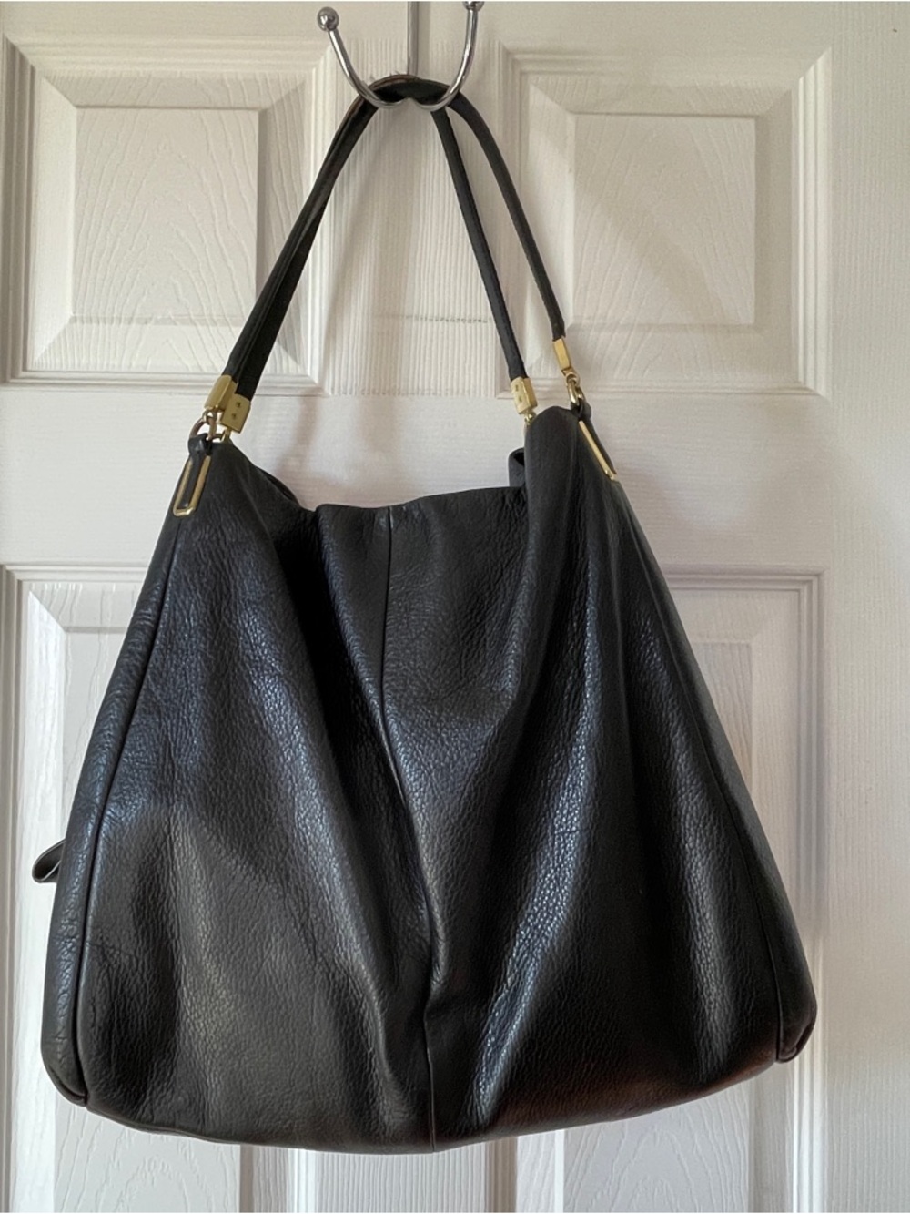 Coach Madison Black Leather w/Purple Shoulder Bag Pebble Grain
